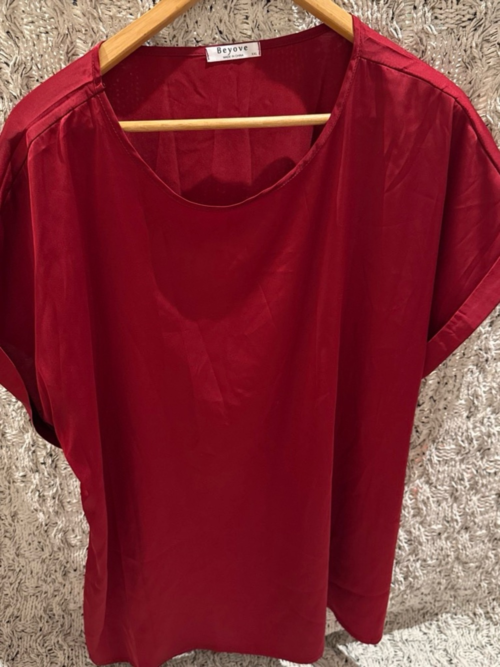 Women's Red Short-Sleeve Scoop Neck Top